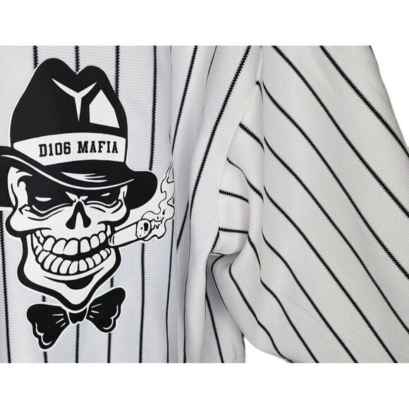 Baseball Jersey Skull Mens Size 2XL White Black D106 Mafia Cigar - Picture 2 of 5